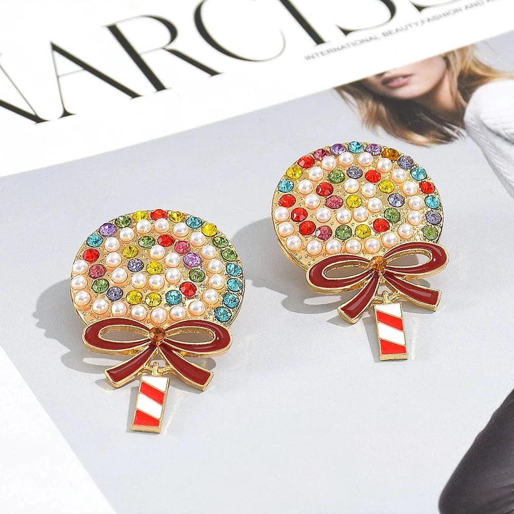 Multicolor Lovely Multicolor Crystal Candy Earrings for Woman Girls Sweet Cute Imitation Pearl Lollipop Earrings Holiday Jewelry Gifts