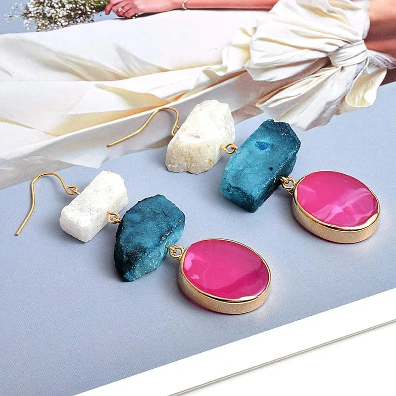 Multicolor New Arrival Colorful Irregular Natural Stone Long Earrings High-quality Fashion Trend Drop Earring Wholesale Jewelry For Women