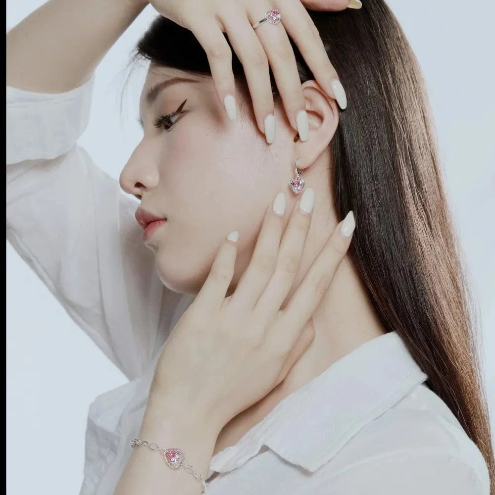 MW110001-S-W-PK Dylam Fashion Design Women Fine Jewelry Dangle Heart Pink Diamond Tiny 5A Zircon Hoop Earrings