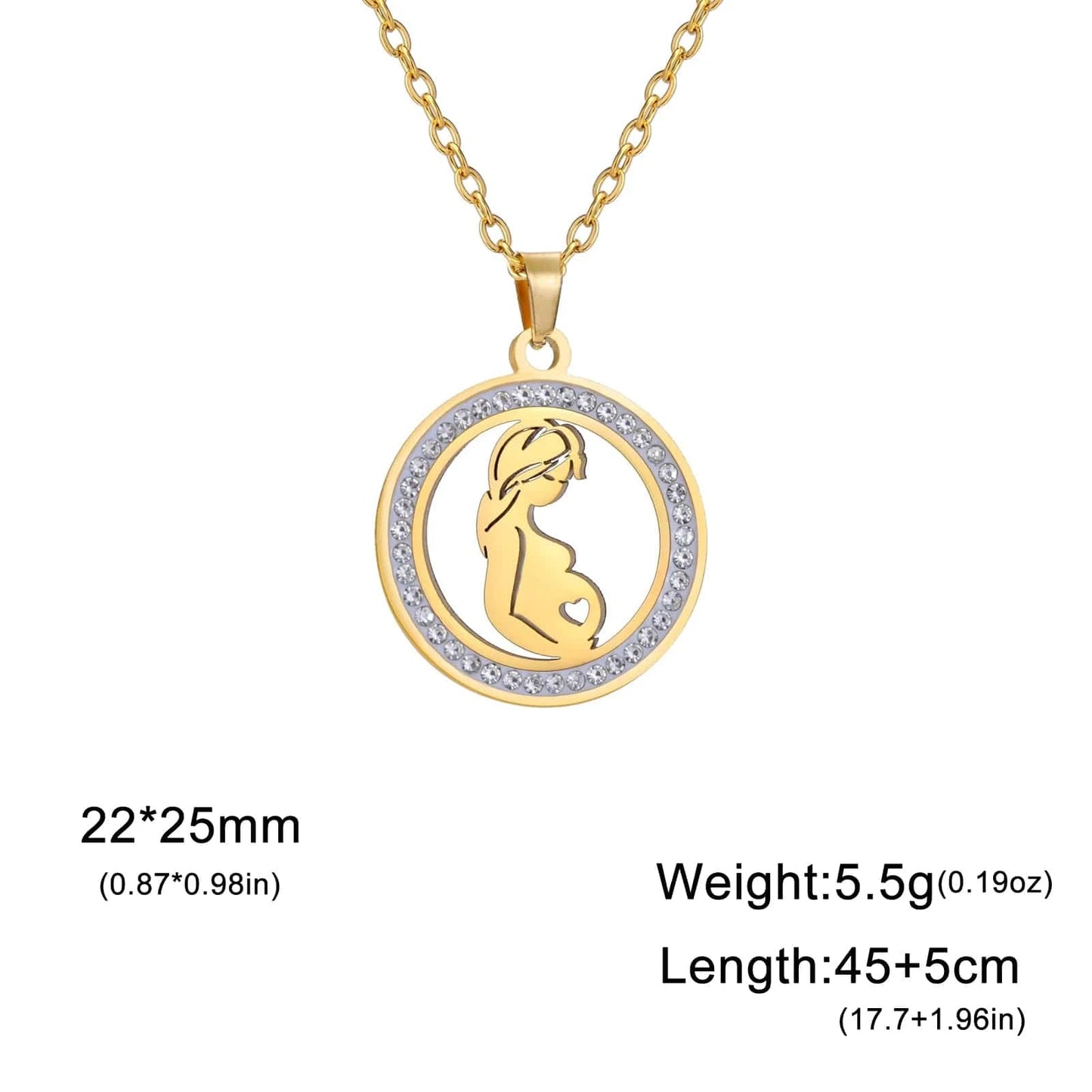 Myshape Family Mom Kid Baby Round Pendant Necklace Stainless Steel Gold Color Clear Zircon Chain Jewelry Mother's Day Gift 2024