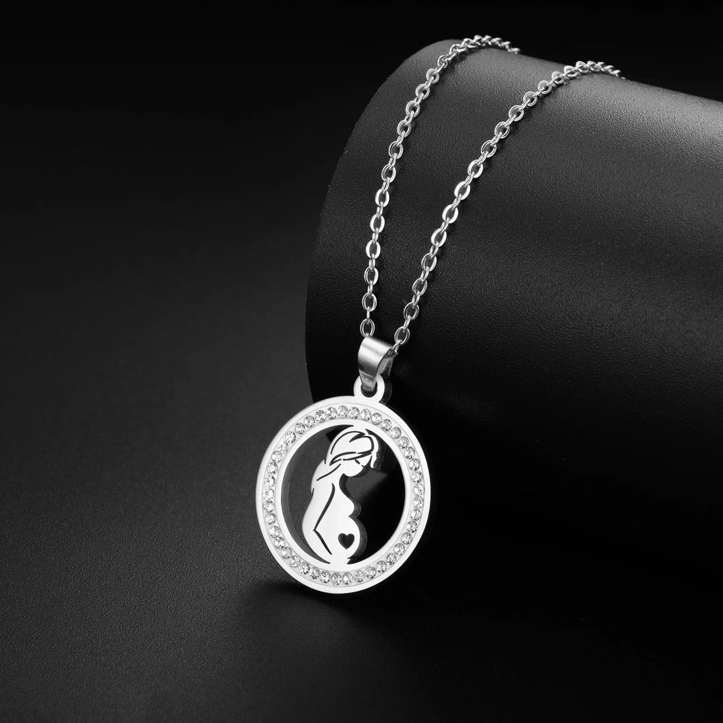 Myshape Family Mom Kid Baby Round Pendant Necklace Stainless Steel Gold Color Clear Zircon Chain Jewelry Mother's Day Gift 2024