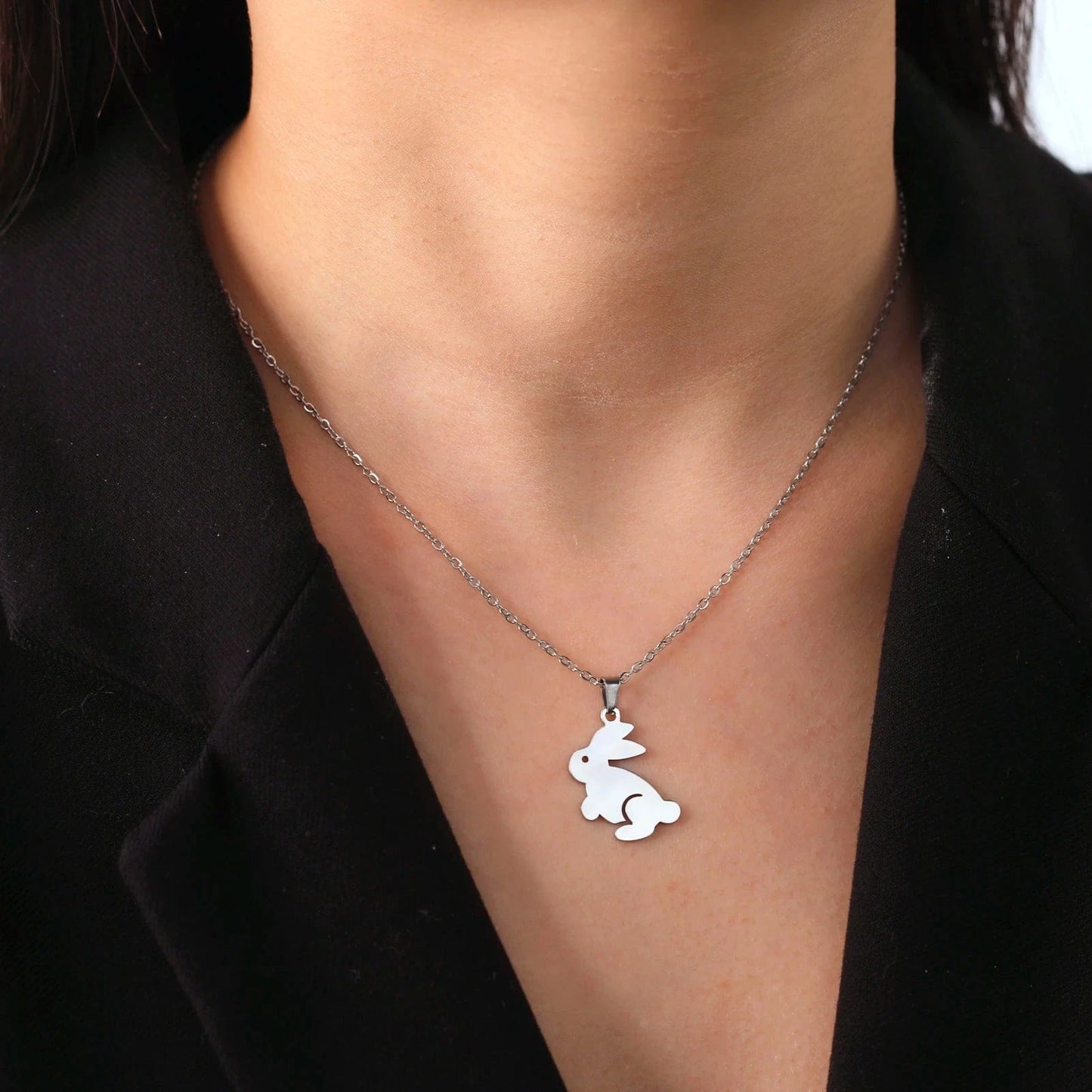 Myshape Stainless Steel Cute Animals Necklace for Women Girl Rabbit Pendants Chain Necklace Wholesale Party Trendy Jewelry Gift