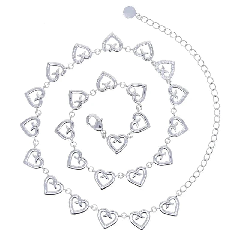 N1010-P-35+10cm necklace 18K Gold Plated Charm Fashion Women Jewelry Set Micro Pave 5A CZ Diamond Hallow Heart Shape Necklace Bracelet Ring Earring