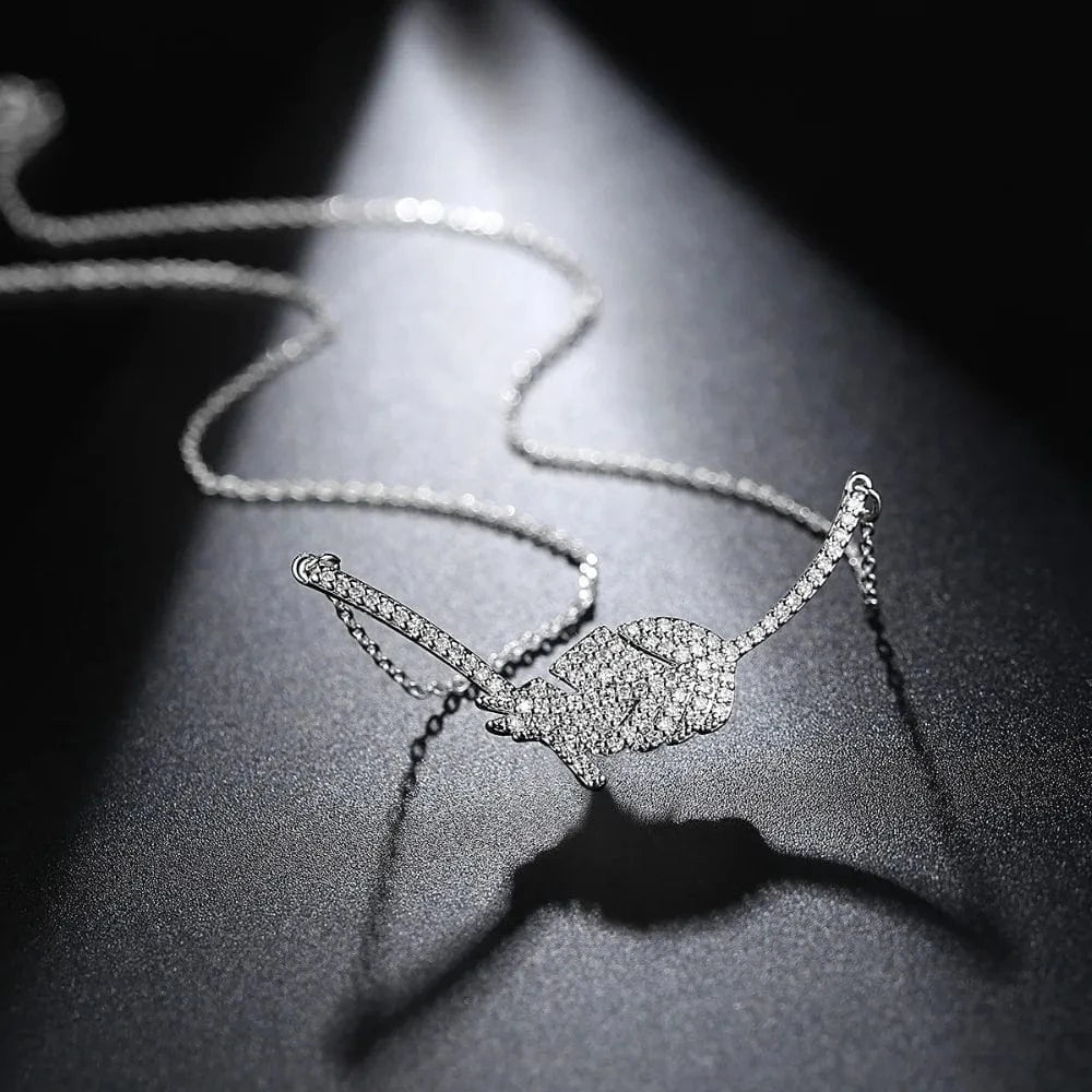 N17061501 LUOTEEMI Diamond Necklace Women Pendant Female Silver Color Clear Cubic Zircon Jewelry Leaf Zirconia Necklace