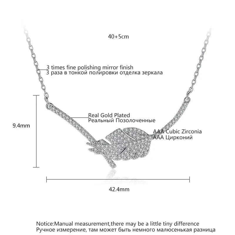 N17061501 LUOTEEMI Diamond Necklace Women Pendant Female Silver Color Clear Cubic Zircon Jewelry Leaf Zirconia Necklace