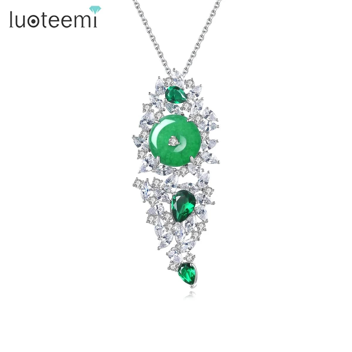N19062832 LUOTEEMI High Quality Emerald Jard Pendant Necklaces Green Gemstone Setting Whistle Shape for Women Wholesale