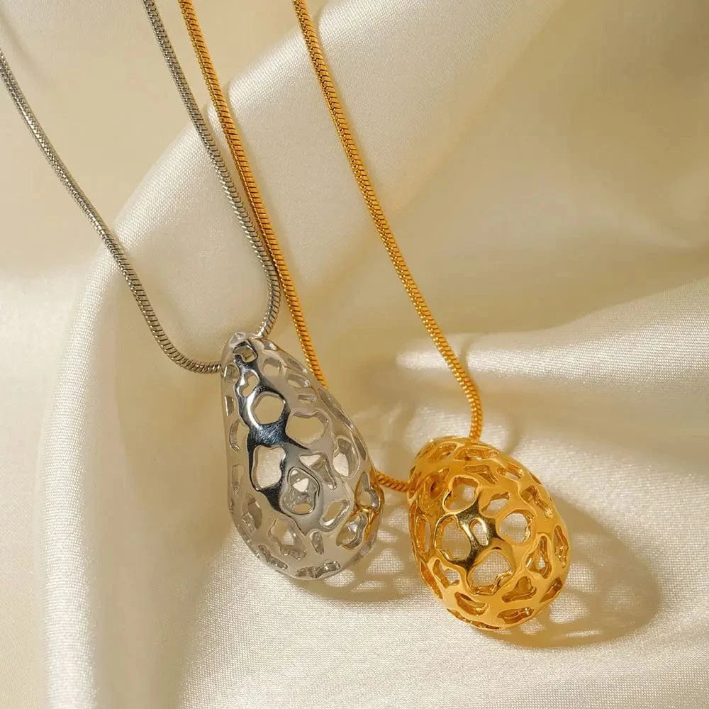 N2134 Jewelry Hollow Waterdrop Necklace 18K PVD Gold Plated Stainless Steel Water drop Charm Necklace For Women