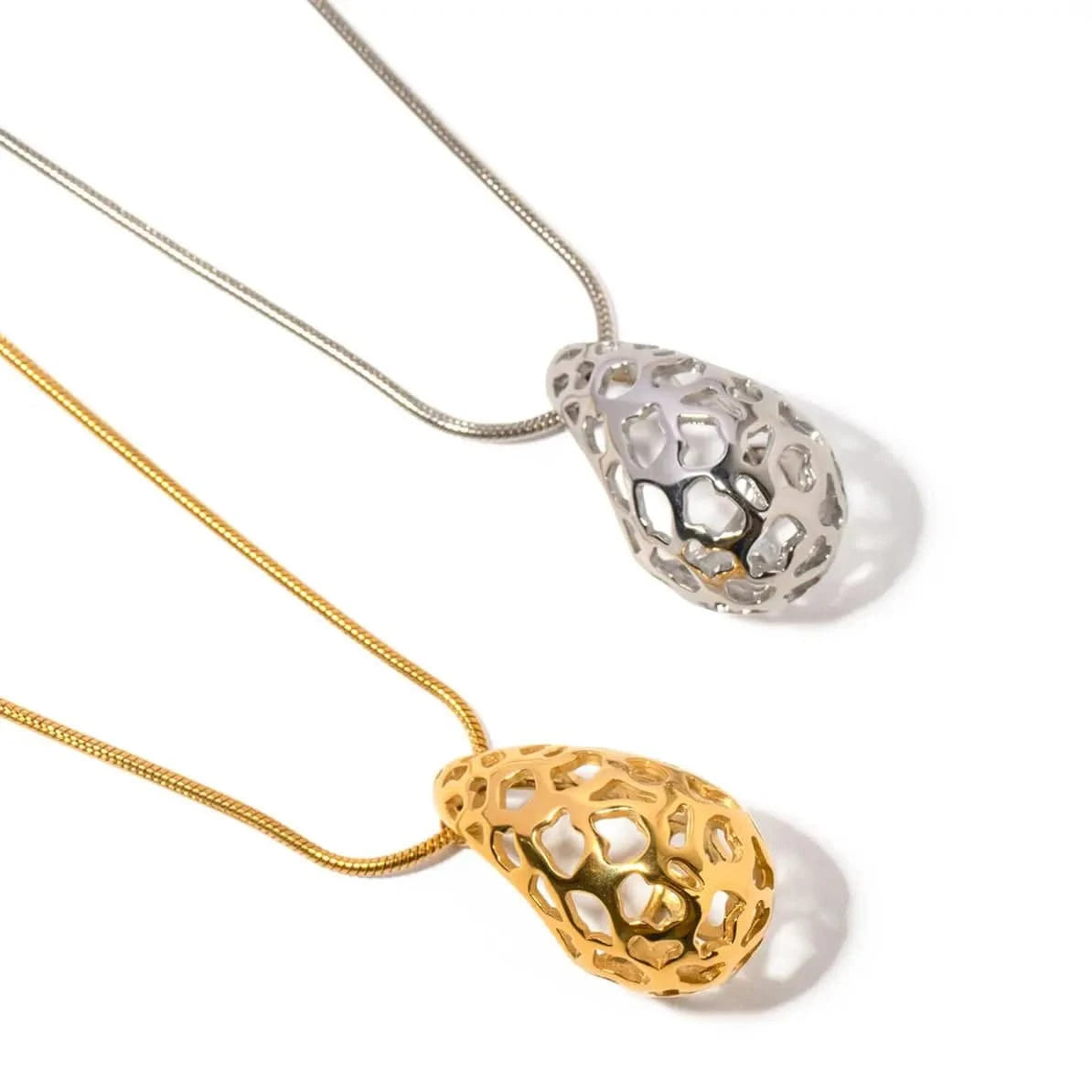 N2134 Jewelry Hollow Waterdrop Necklace 18K PVD Gold Plated Stainless Steel Water drop Charm Necklace For Women