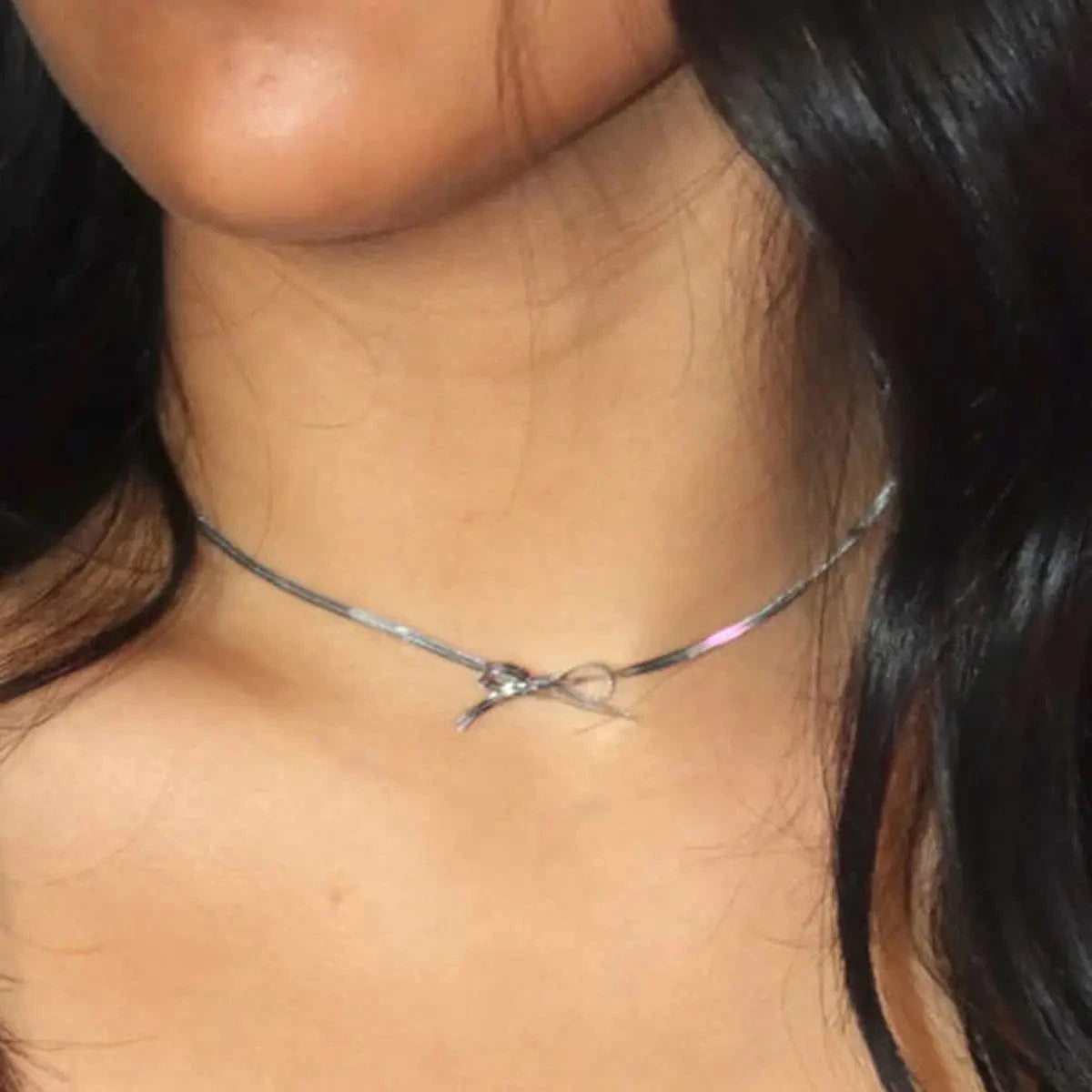 N2168 New Arrival 18K Gold Plated Charm Necklace Stainless Steel Bow Pendant Curb Chain Necklace for Girls
