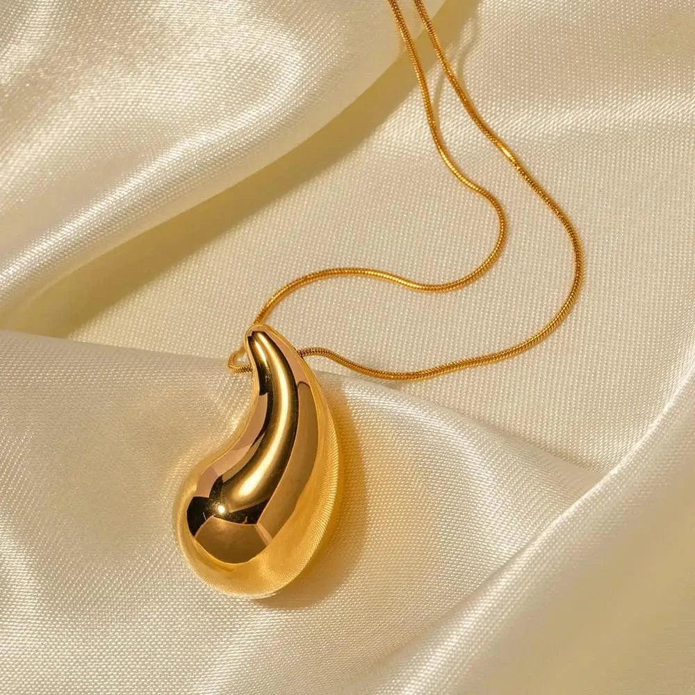 N2213 Jewelry 18K Gold Plated Big Tear Drop Necklace Stainless Steel Chunky Waterdrop Pendant Necklace