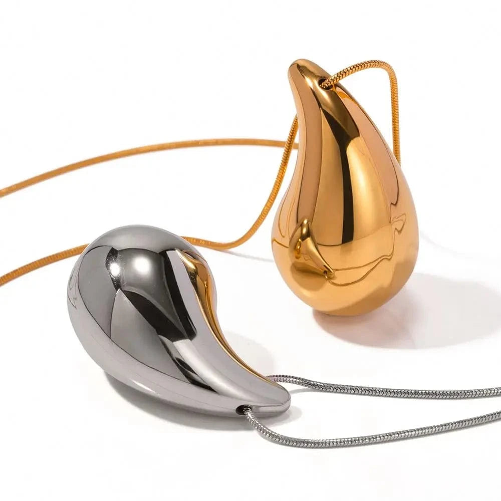 N2213 Jewelry 18K Gold Plated Big Tear Drop Necklace Stainless Steel Chunky Waterdrop Pendant Necklace