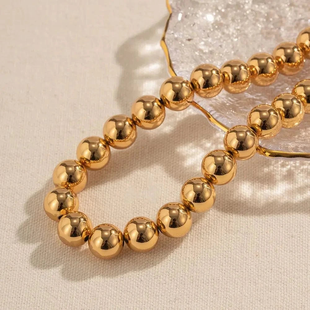 N2214 8mm 10mm 12mm Chunky Beads Necklace 18K PVD Brass Tarnish-free Beads Necklace Plated Jewelry Set For Women