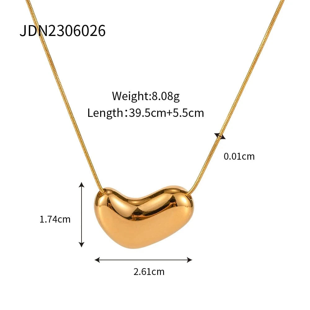 N2215 N2215 New Arrival 18K Gold Plated Stainless Steel Herringbone Snake Chain Smooth Heart Shape Pendant Necklace