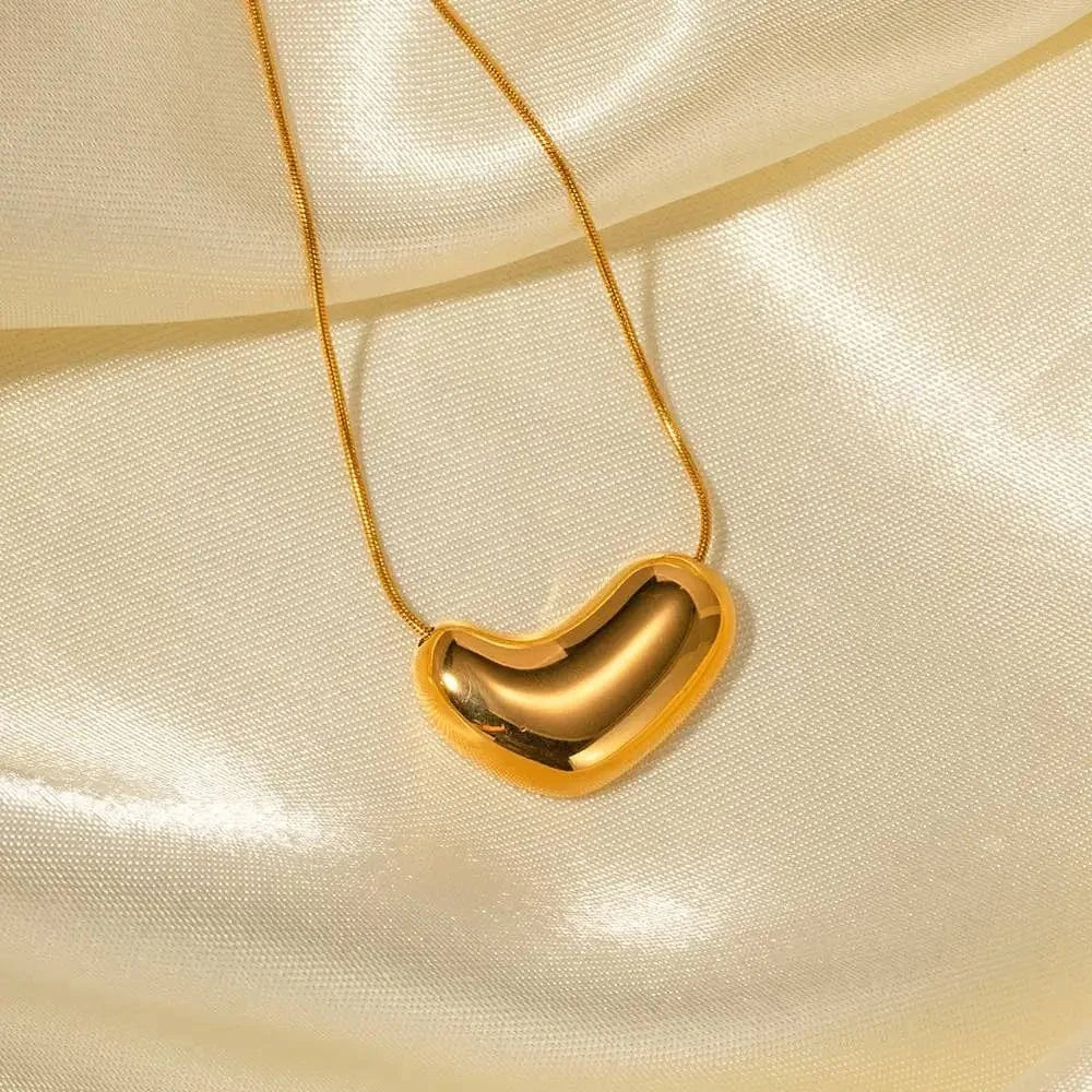 N2215 New Arrival 18K Gold Plated Stainless Steel Herringbone Snake Chain Smooth Heart Shape Pendant Necklace