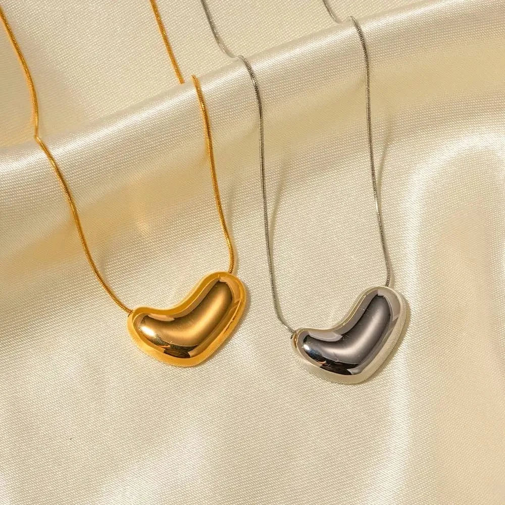 N2215 New Arrival 18K Gold Plated Stainless Steel Herringbone Snake Chain Smooth Heart Shape Pendant Necklace