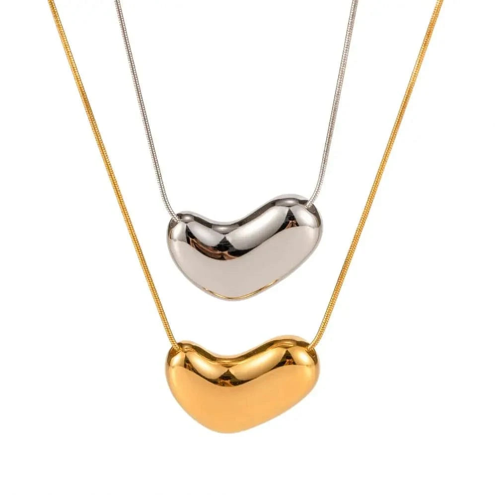 N2215 New Arrival 18K Gold Plated Stainless Steel Herringbone Snake Chain Smooth Heart Shape Pendant Necklace