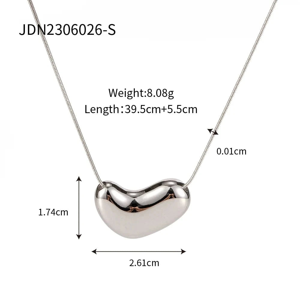 N2215S N2215 New Arrival 18K Gold Plated Stainless Steel Herringbone Snake Chain Smooth Heart Shape Pendant Necklace