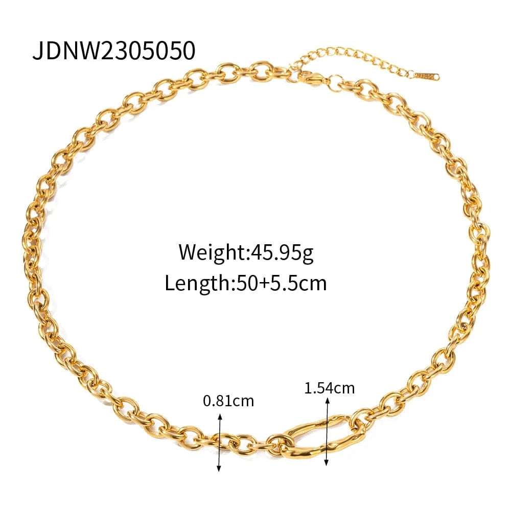 N2235 Chunky Style Oval Buckle 18K Gold Silver PVD Plated Stainless Steel Link Chain Necklace Jewelry Set For Women