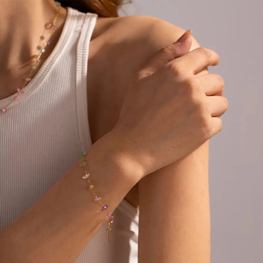 N2275 Colorful Natural Stone Charm Necklace 18K Gold Plated Stainless Steel Non-tarnished Clavicle Chain For Women