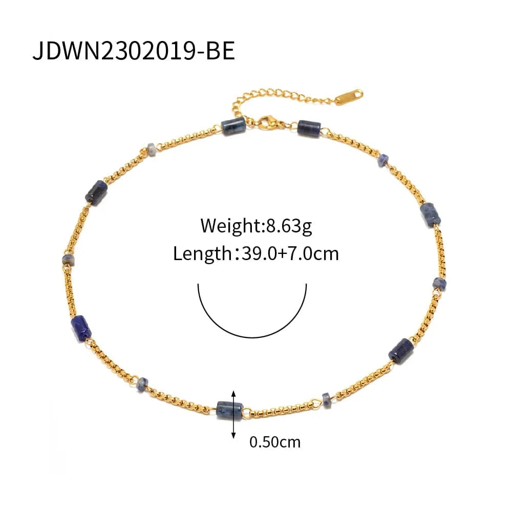 N2323-1 N2323 Charm 18K Gold Plated Stainless Steel Jewelry Gift Natural Geometric Lapis Lazuli Red Agate Choker Necklace