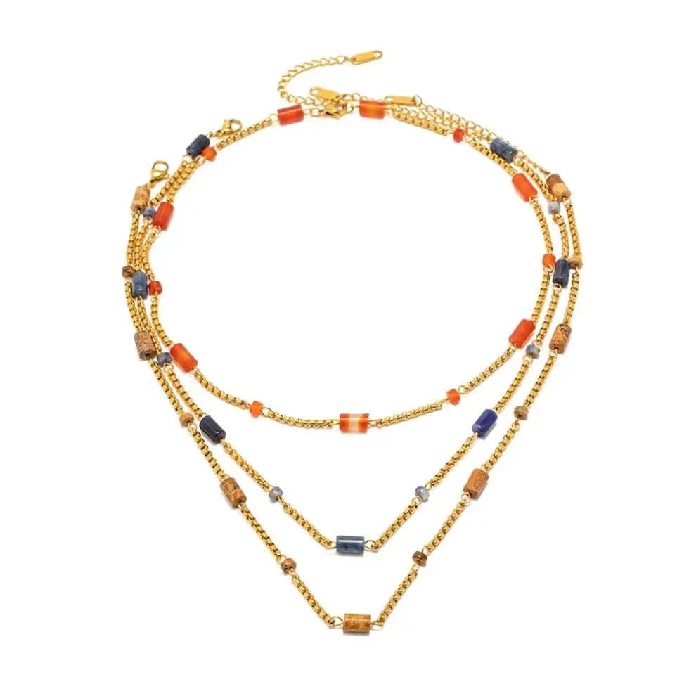 N2323 Charm 18K Gold Plated Stainless Steel Jewelry Gift Natural Geometric Lapis Lazuli Red Agate Choker Necklace