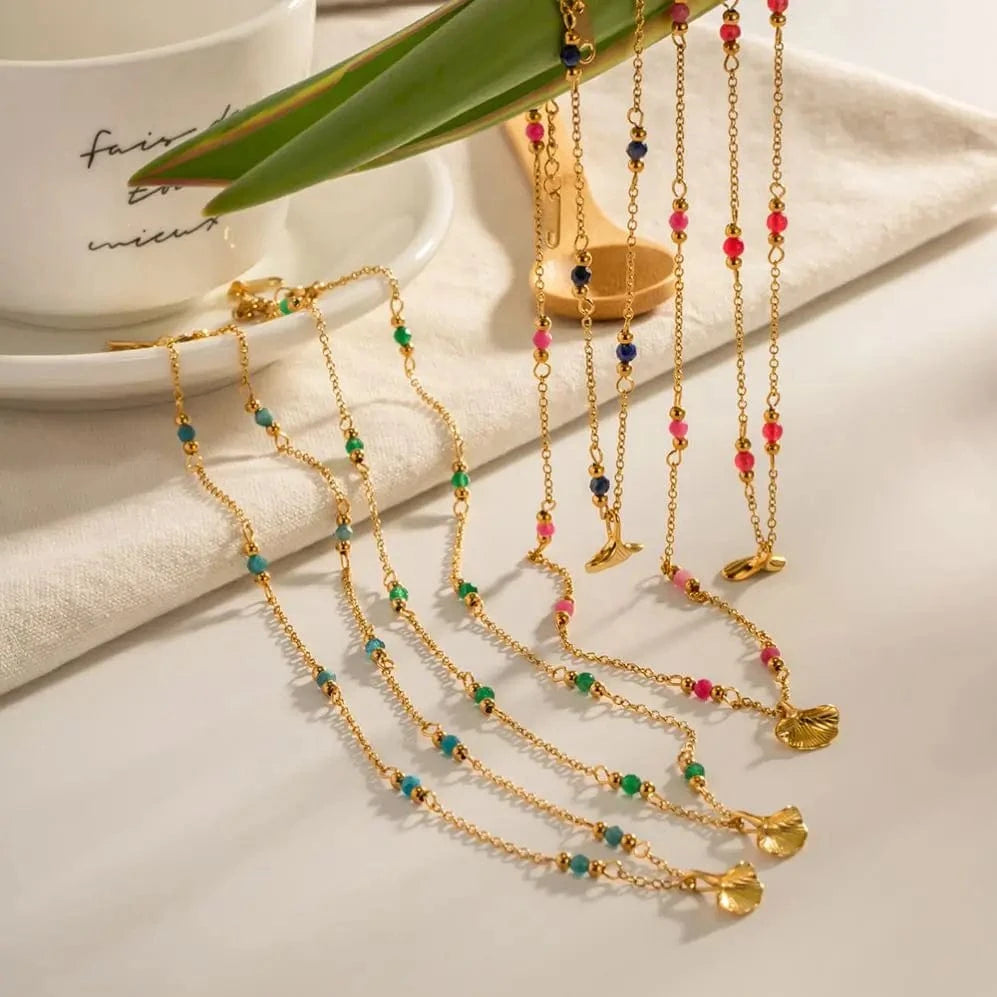 N2325 18K Gold Plated Stainless Steel Jewelry Set Charm Natural Stone Lapis lazuli Leaves Pendant Necklace for Women