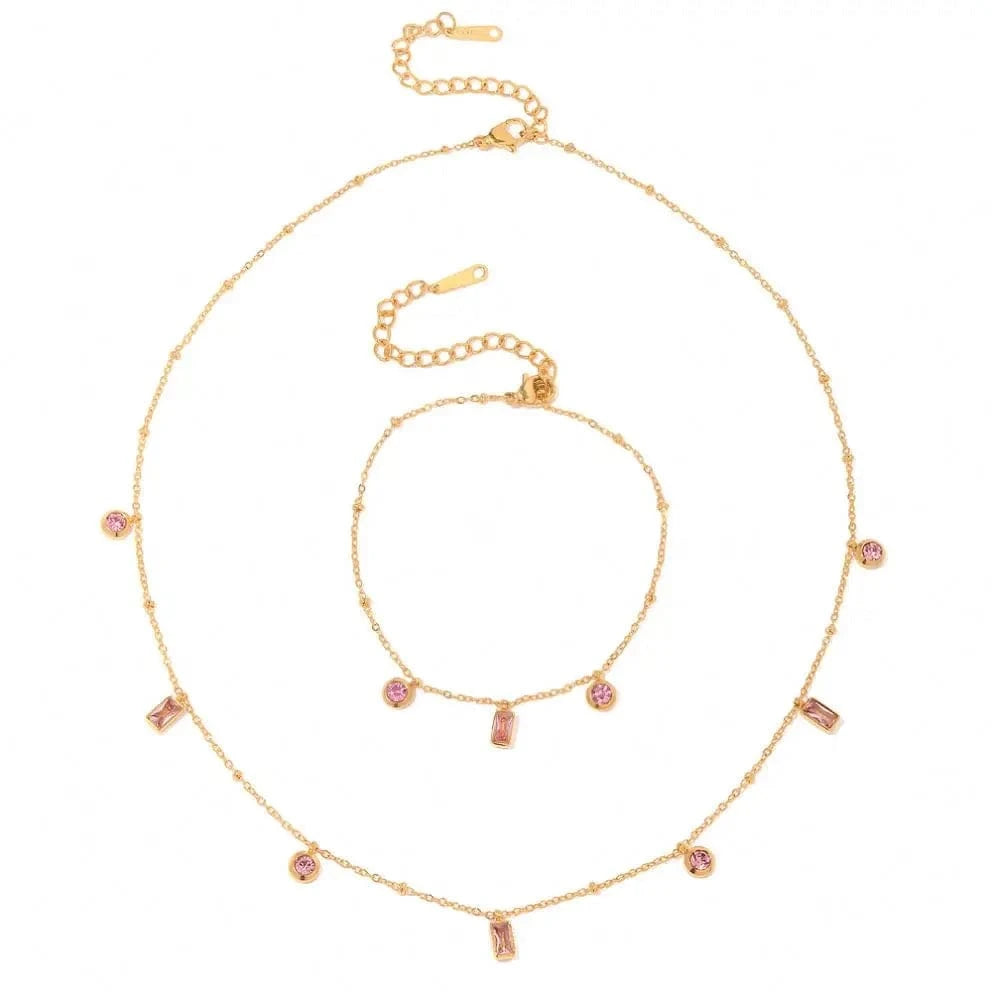 N2336 18K Gold Plated Stainless Steel Bracelet Jewelry Set Dainty Mulit Cubic Zirconia Dainty Choker Necklace Set