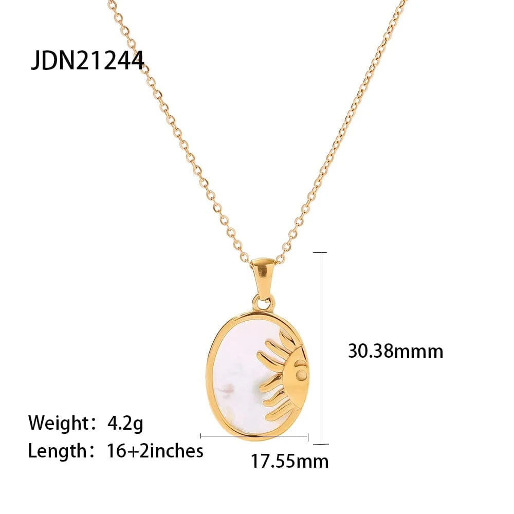 N2412 INS Stainless Steel White Shell Sun Necklace 18K Gold Plated Oval Sun Moon Shell Pendant Necklace