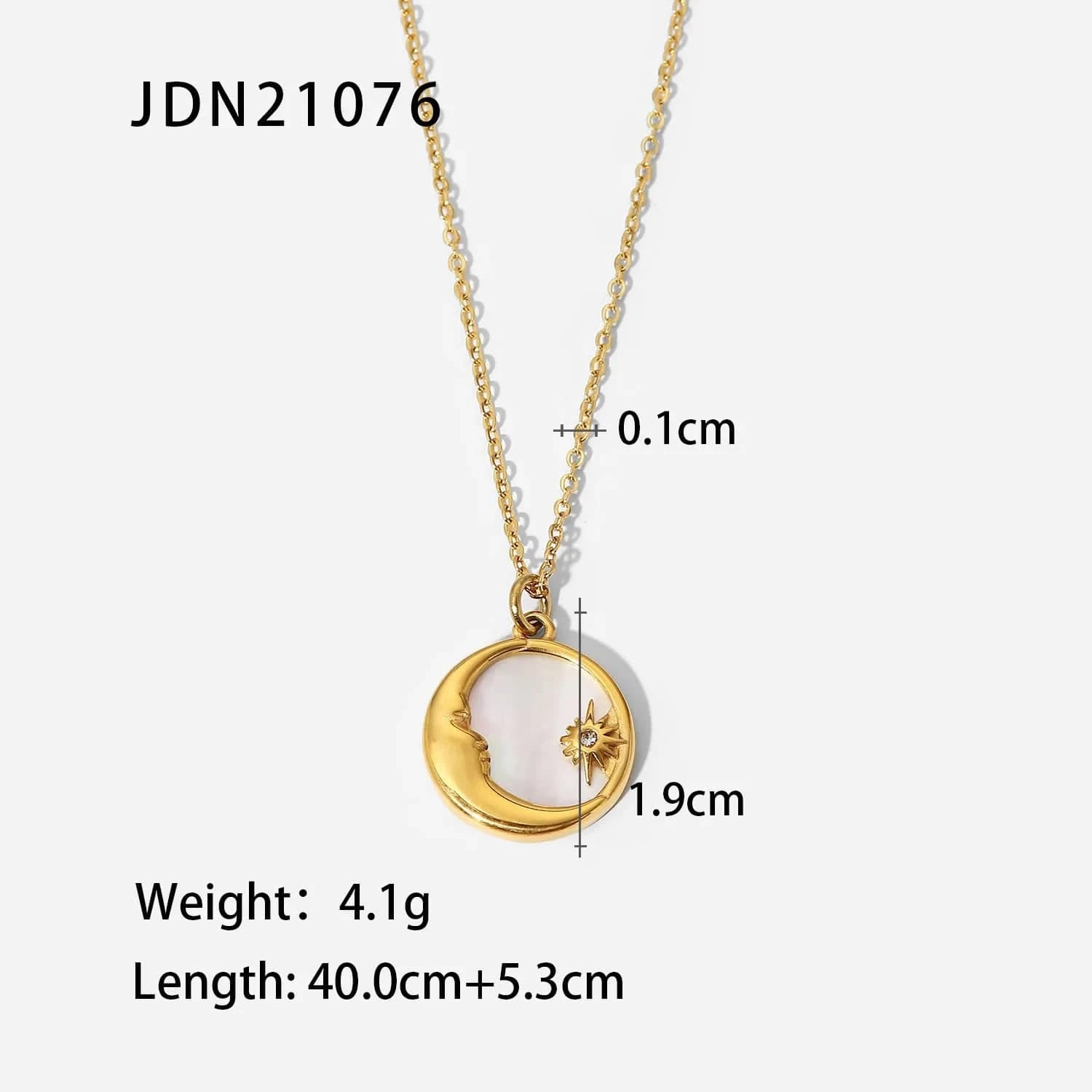 N2412 INS Stainless Steel White Shell Sun Necklace 18K Gold Plated Oval Sun Moon Shell Pendant Necklace