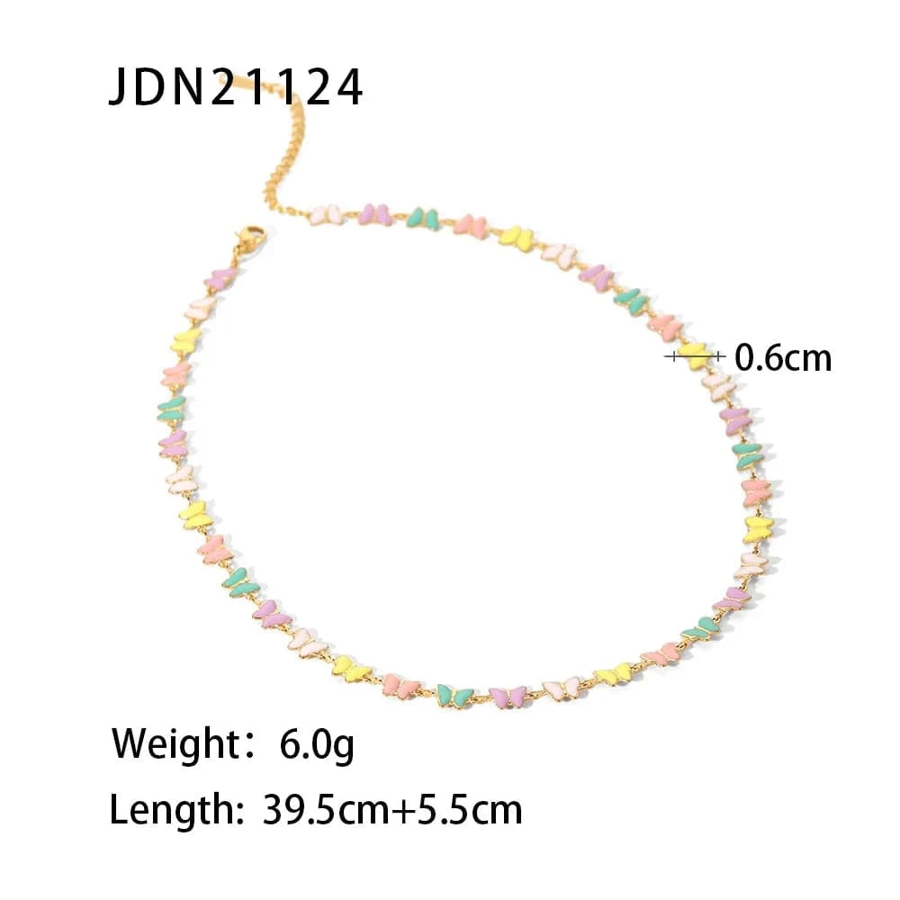 N2438 N2438 18k Gold Stainless Steel Dripping oil Bracelets Colorful Enamel Butterfly Choker Necklace Set