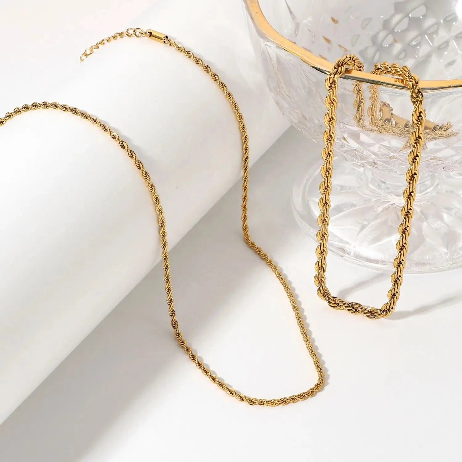 N2465 Dainty PVD 18K Gold Plated Twisted Rope Unisex Chain Necklace Hip Pop Custom Jewelry For Daily