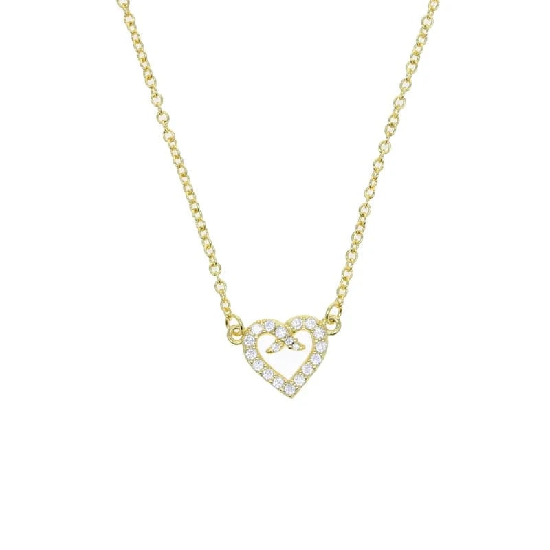 N404-Gold 18K Gold Plated Charm Fashion Women Jewelry Set Micro Pave 5A CZ Diamond Hallow Heart Shape Necklace Bracelet Ring Earring