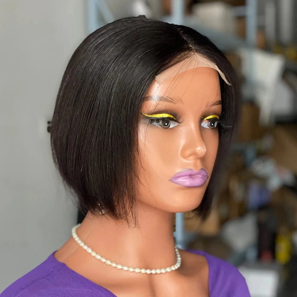Natural Black / 8 Inches Wholesale Remy Hair Bob Human Hair Wig Front Bone Straight Lace Brazilian Hair Long Transparent Swiss Lace