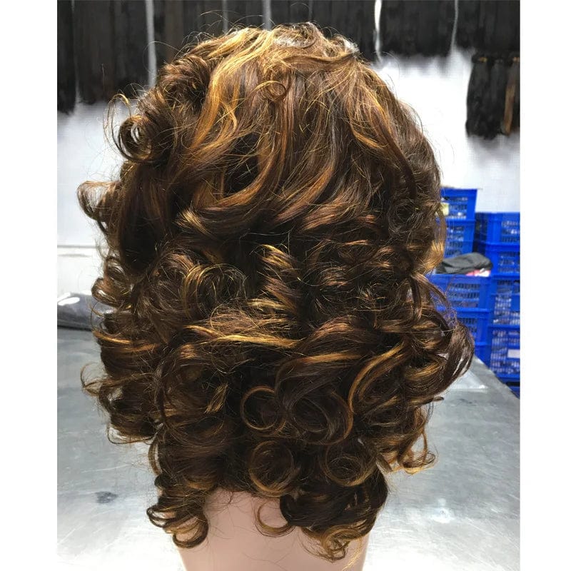 natural color / 12 Inches Mink Brazilian Human Hair Lace Wigs Medium Size Piano Color Bouncy Lace Front Wigs For African Woman
