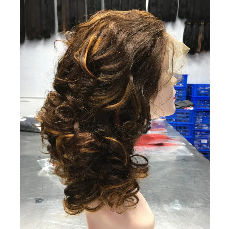 natural color / 12 Inches Mink Brazilian Human Hair Lace Wigs Medium Size Piano Color Bouncy Lace Front Wigs For African Woman