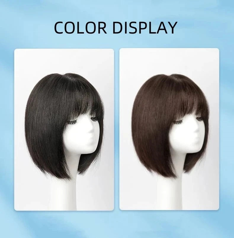 Natural Color / 30cm Wholesale 30cm Bone Straight Bob Wig Bangs Machine Made Black Human Hair Topper Wig for Women