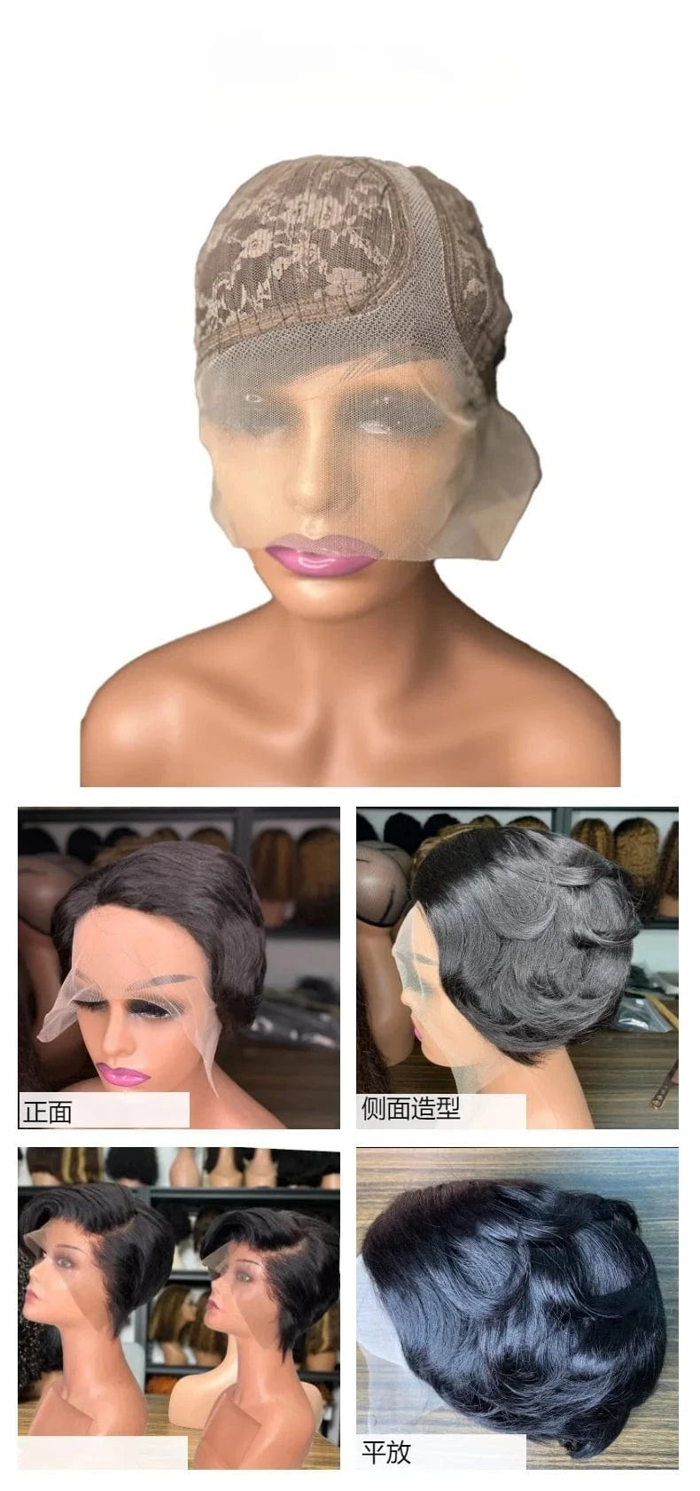 Natural color / 6 Inches Pixie Cut Straight Short Bob Wig T Part Lace Wig Prepluck Brazilian Human Hair Transparent Lace Human Hair Wigs For Women
