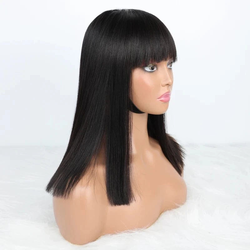Natural Color XY-2047 / 14 Inches Verified Hair Supplier 99j Color 12aPeruvian Double Drawn Funmi Hair No Lace Full Head Wig Pure Human Hair Short Bob with Fringe