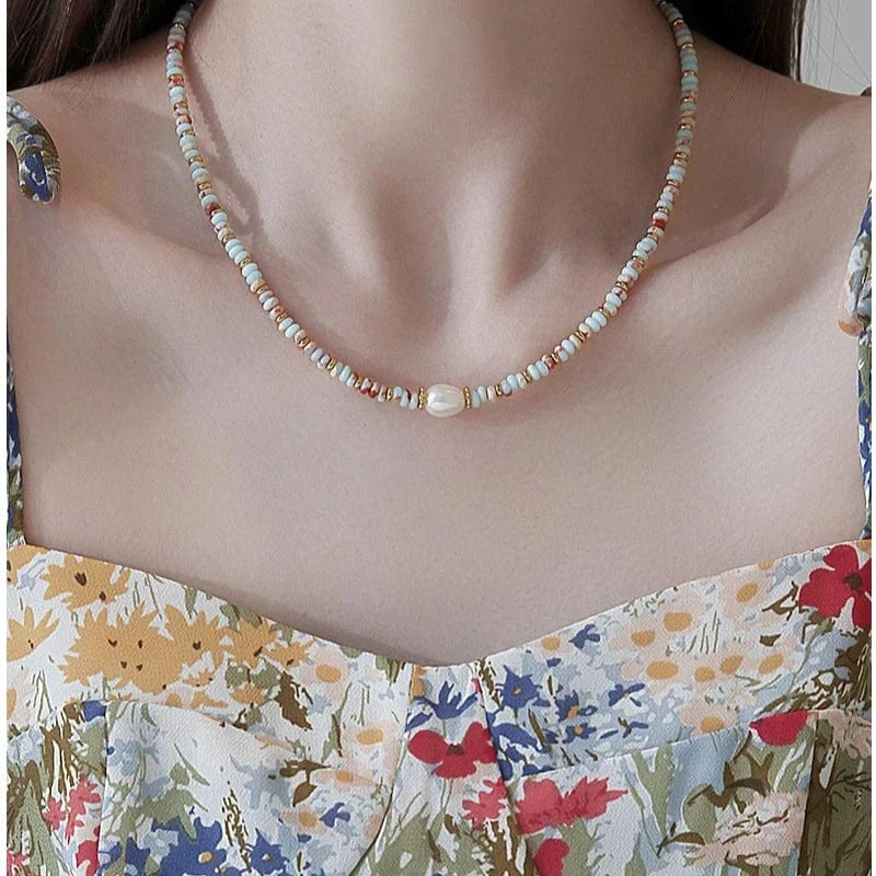 Natural colored Shoushan stone pearl necklace women's autumn winter fashion luxury collarbone chain necklace jewelry wholesale