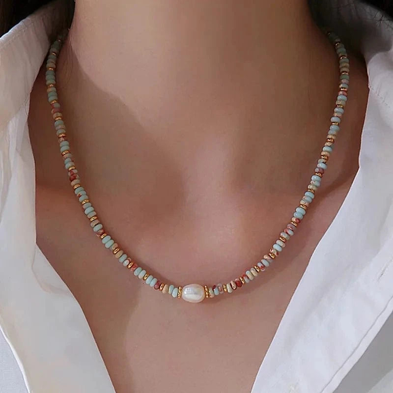 Natural colored Shoushan stone pearl necklace women's autumn winter fashion luxury collarbone chain necklace jewelry wholesale