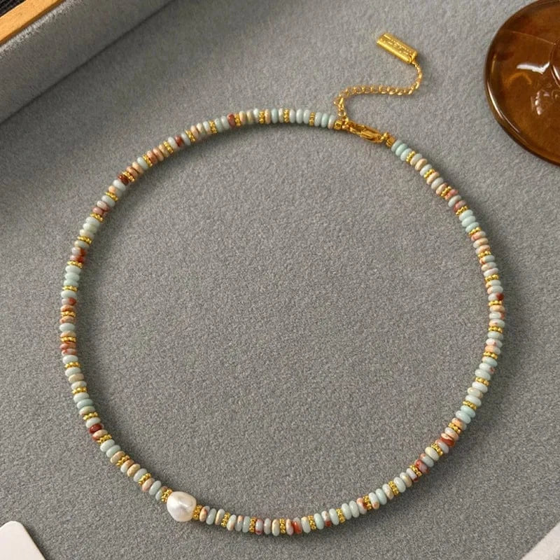 Natural colored Shoushan stone pearl necklace women's autumn winter fashion luxury collarbone chain necklace jewelry wholesale