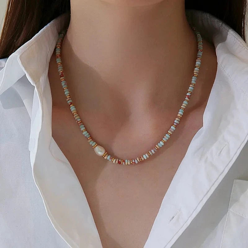 Natural colored Shoushan stone pearl necklace women's autumn winter fashion luxury collarbone chain necklace jewelry wholesale