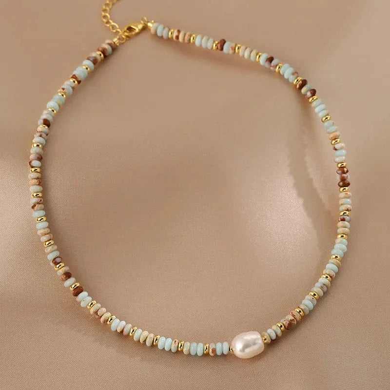 Natural colored Shoushan stone pearl necklace women's autumn winter fashion luxury collarbone chain necklace jewelry wholesale