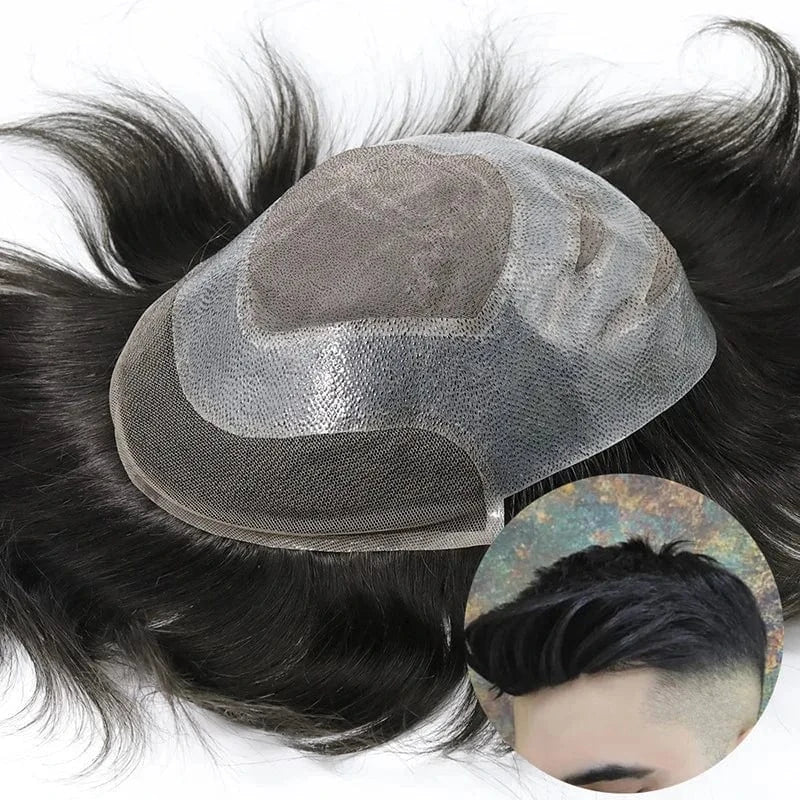 Natural Hairline Hair Piece Replacement System Lace Front Wig Versalite Human Hair Men's Toupee Hair
