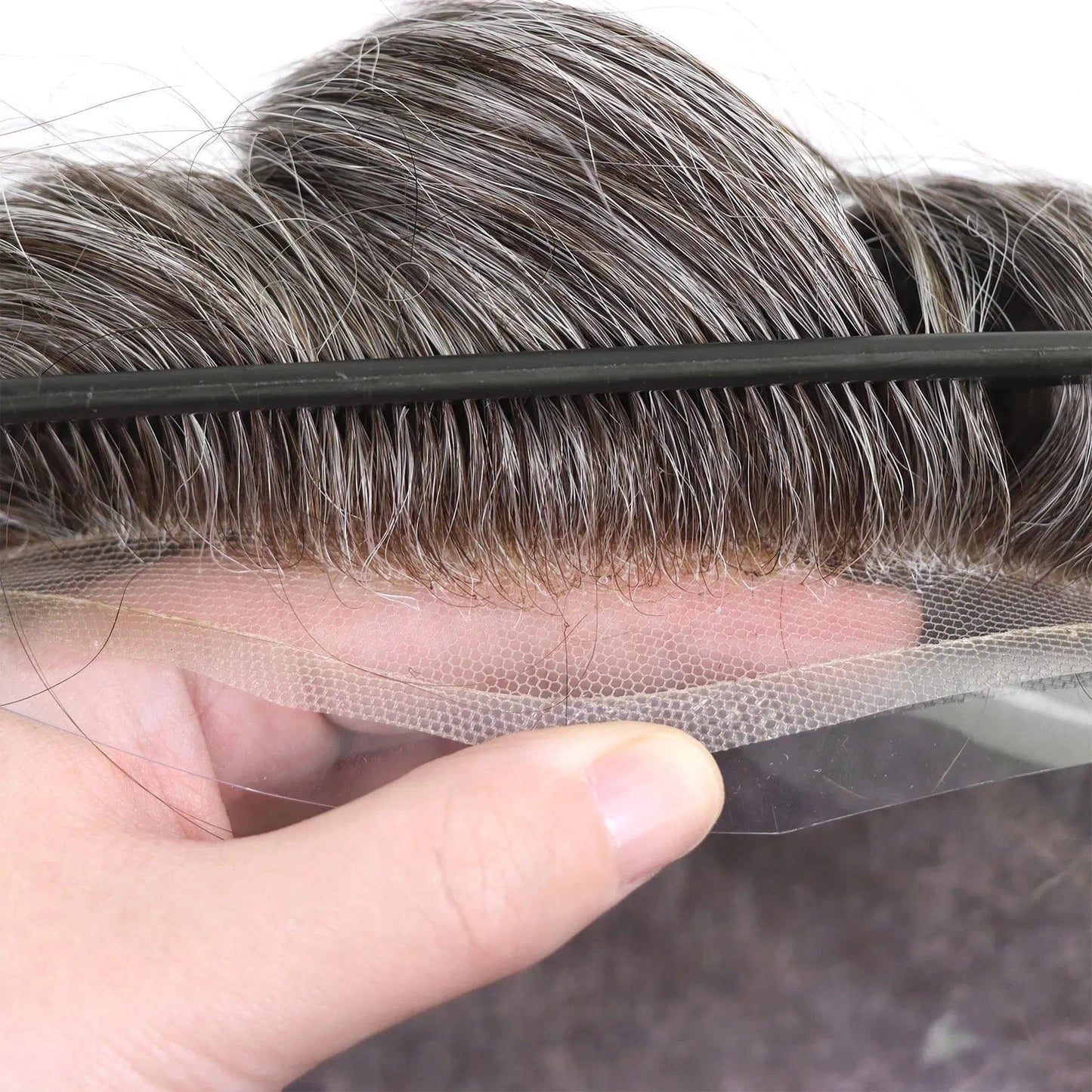 Natural Looking Hairline Male Hairpieces Front Lace Top Mono Around Pu100% Human Hair Toupee For Men