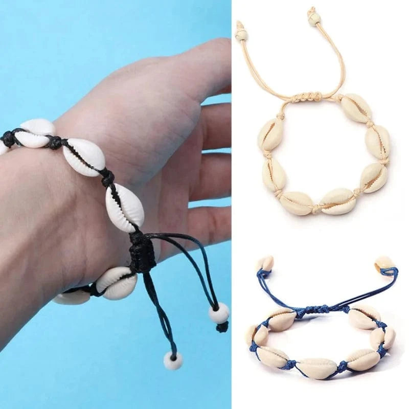 Natural Shell Anklet Bracelet Necklace Handmade Beach Foot Jewelry Adjustable Boho Beaded Anklet for Women and Girls