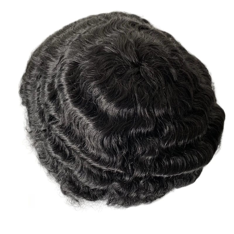 Natural wigs for man black hand tied french lace topper 15 mm afro wave 8x10 men toupee human hair in stock