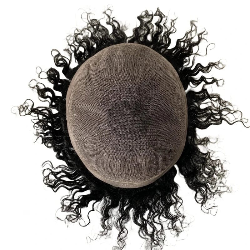 Natural wigs for man black hand tied french lace topper 15 mm afro wave 8x10 men toupee human hair in stock