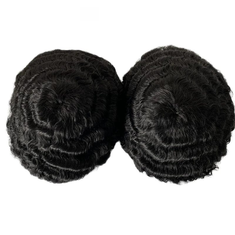 Natural wigs for man black hand tied french lace topper 15 mm afro wave 8x10 men toupee human hair in stock
