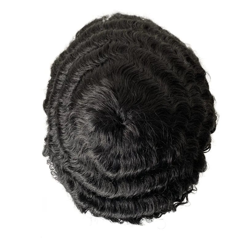 Natural wigs for man black hand tied french lace topper 15 mm afro wave 8x10 men toupee human hair in stock
